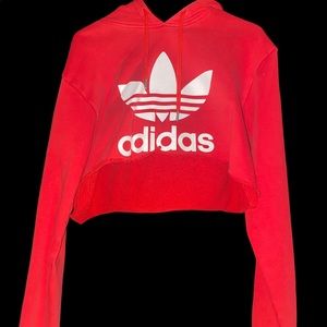 Womens red adidas crop hoodie